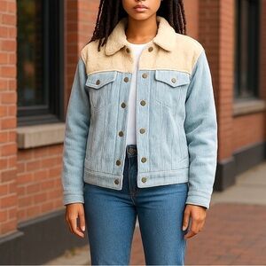 Sherpa Lined Corduroy Jean Jacket Light Blue